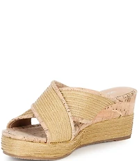 Donald Pliner Gorgina Raffia X Band Platform Wedge Slide Sandals