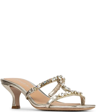Donald Pliner Griffon Metallic Leather Jewel Ornamented Dress Slide Sandals
