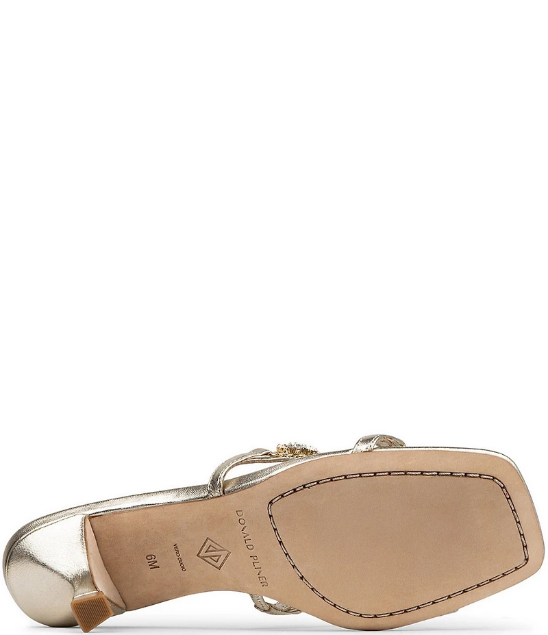 Donald Pliner Griffon Metallic Leather Jewel Ornamented Dress Slide Sandals