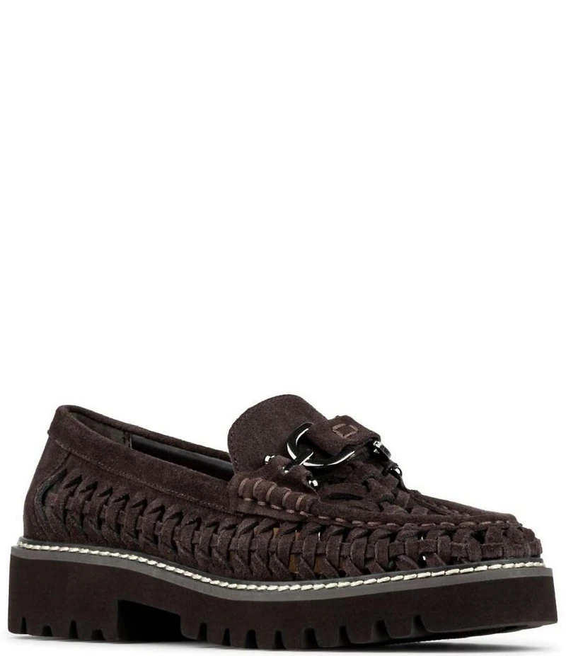 Donald Pliner Hansine Woven Suede Bit Strap Lugged Loafers