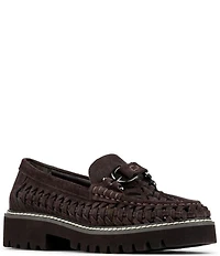 Donald Pliner Hansine Woven Suede Bit Strap Lugged Loafers