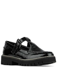 Donald Pliner Helaina Crinkle Patent Leather T-Strap Lugged Loafers
