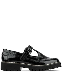 Donald Pliner Helaina Crinkle Patent Leather T-Strap Lugged Loafers