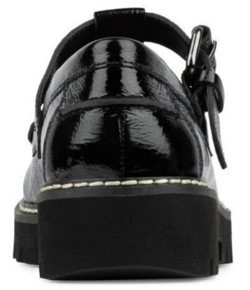Donald Pliner Helaina Crinkle Patent Leather T-Strap Lugged Loafers