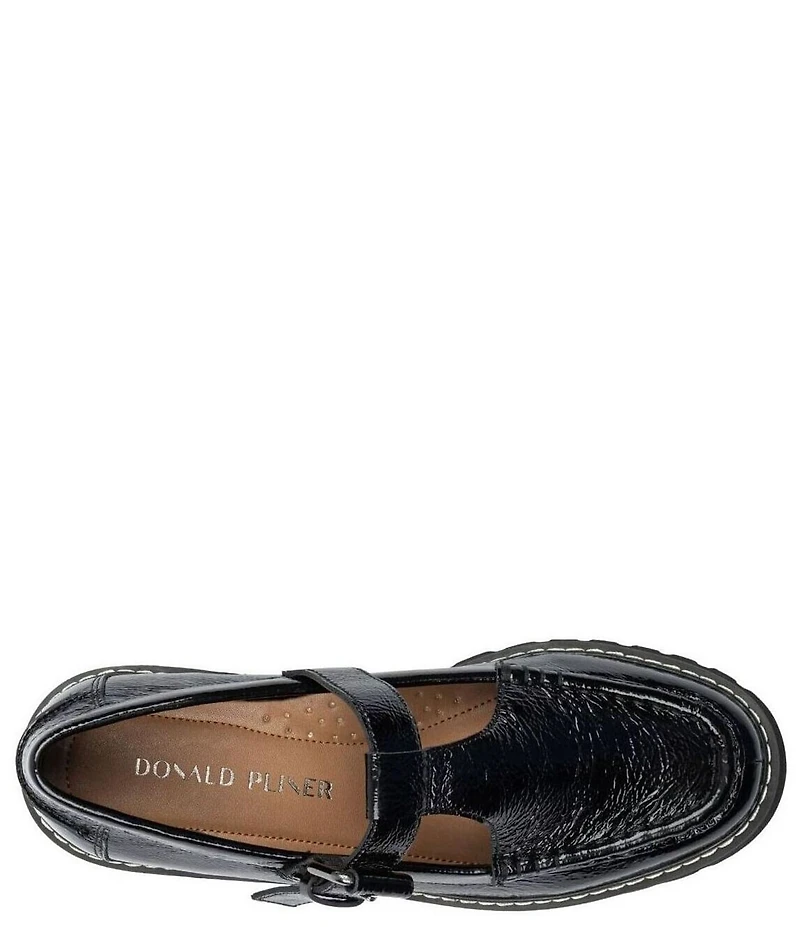 Donald Pliner Helaina Crinkle Patent Leather T-Strap Lugged Loafers