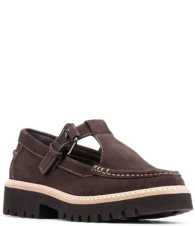 Donald Pliner Helaina Suede T-Strap Lugged Loafers