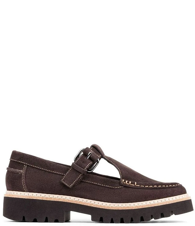 Donald Pliner Helaina Suede T-Strap Lugged Loafers
