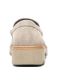 Donald Pliner Helio Suede Bit Buckle Detail Lug Sole Platform Loafers