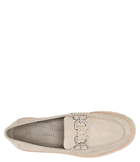 Donald Pliner Helio Suede Bit Buckle Detail Lug Sole Platform Loafers