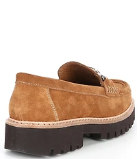 Donald Pliner Helio Suede Bit Buckle Detail Lug Sole Platform Loafers