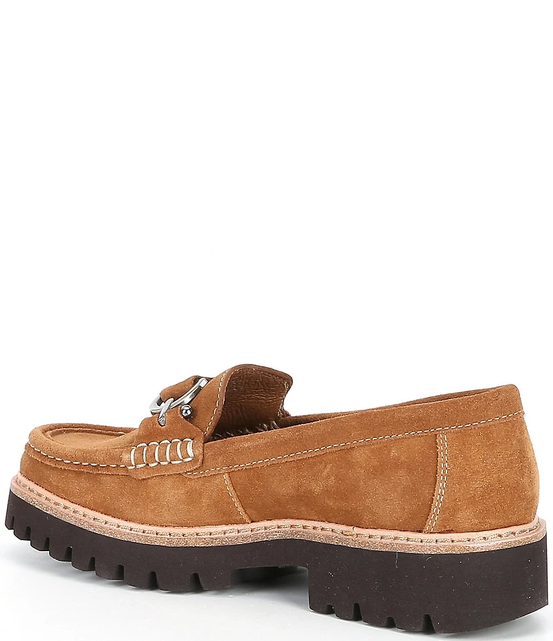 Donald Pliner Helio Suede Bit Buckle Detail Lug Sole Platform Loafers