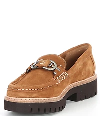 Donald Pliner Helio Suede Bit Buckle Detail Lug Sole Platform Loafers