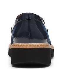 Donald Pliner Helio Suede and Patent Bit Buckle Lug Sole Platform Loafers