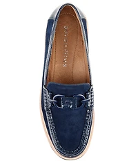 Donald Pliner Helio Suede and Patent Bit Buckle Lug Sole Platform Loafers