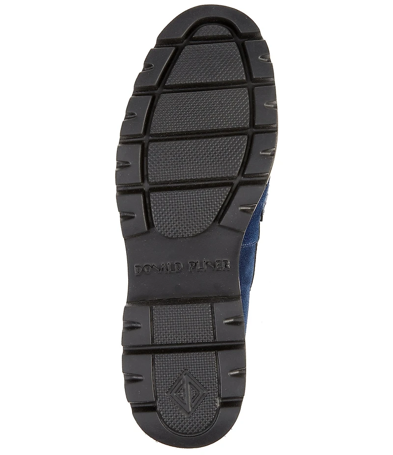 Donald Pliner Helio Suede and Patent Bit Buckle Lug Sole Platform Loafers