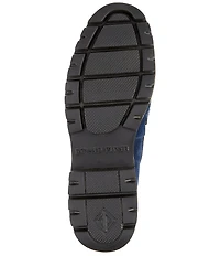 Donald Pliner Helio Suede and Patent Bit Buckle Lug Sole Platform Loafers