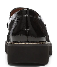 Donald Pliner Helio Suede and Patent Bit Buckle Lug Sole Platform Loafers