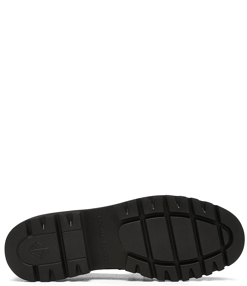 Donald Pliner Helio Suede and Patent Bit Buckle Lug Sole Platform Loafers