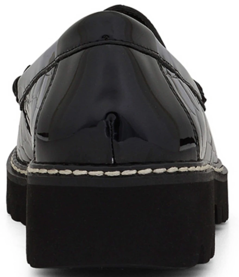 Donald Pliner Hope Crocodile Embossed Patent Leather Lug Sole Platform Loafers