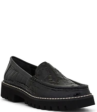 Donald Pliner Hope Crocodile Embossed Patent Leather Lug Sole Platform Loafers