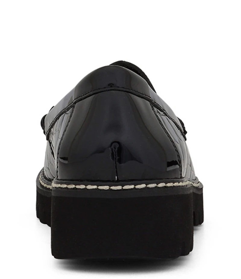 Donald Pliner Hope Crocodile Embossed Patent Leather Lug Sole Platform Loafers