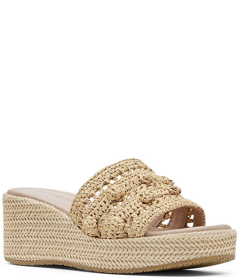 Donald Pliner Jakkir Raffia Macrame Platform Wedge Slide Sandals