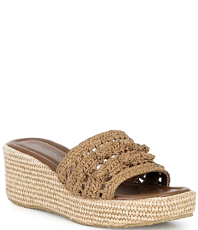 Donald Pliner Jakkir Raffia Macrame Platform Wedge Slide Sandals