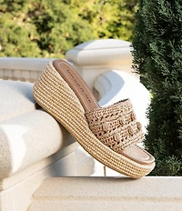 Donald Pliner Jakkir Raffia Macrame Platform Wedge Slide Sandals