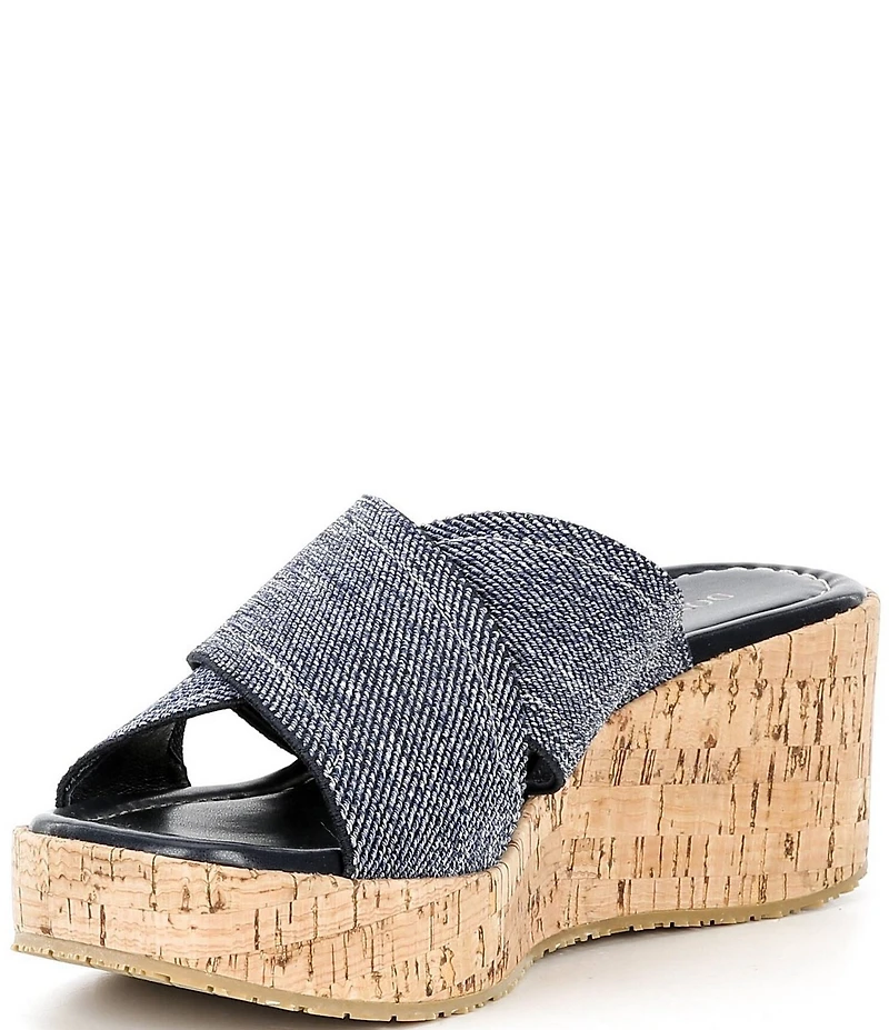 Donald Pliner Jocelyn Criss Cross Denim Slip-On Wedge Sandals