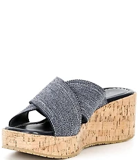 Donald Pliner Jocelyn Criss Cross Denim Slip-On Wedge Sandals