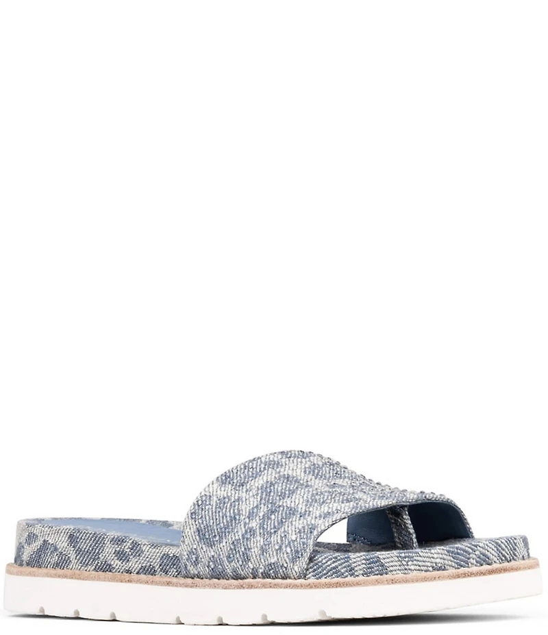 Donald Pliner Joella Crystal Leopard Print Denim Thong Sandals