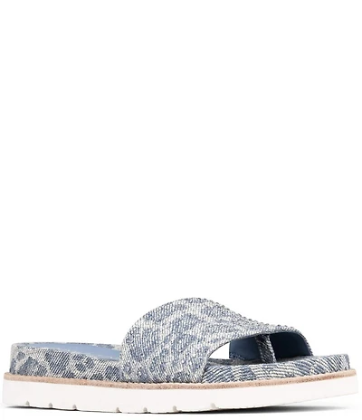 Donald Pliner Joella Crystal Leopard Print Denim Thong Sandals