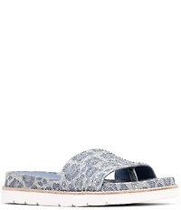Donald Pliner Joella Crystal Leopard Print Denim Thong Sandals