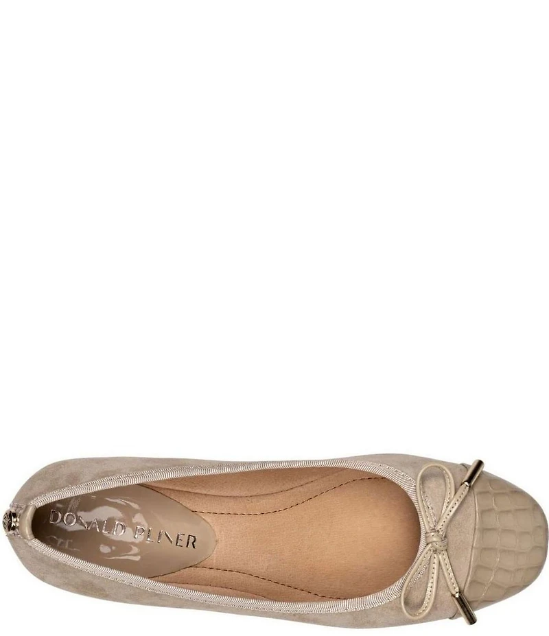 Donald Pliner Josefina Suede Crocodile Embossed Patent Cap Toe Block Heel Bow Pumps