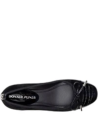 Donald Pliner Josefina Suede Crocodile Embossed Patent Cap Toe Block Heel Bow Pumps