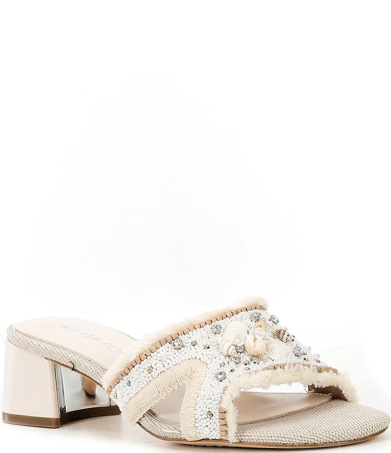 Donald Pliner Kaylan Shell Embellished Cross Banded Slip-On Block Heel Sandals