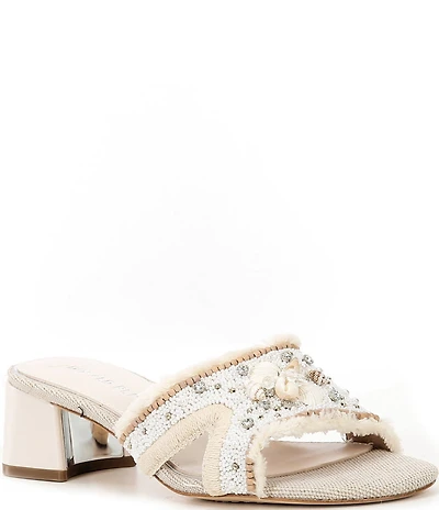 Donald Pliner Kaylan Shell Embellished Cross Banded Slip-On Block Heel Sandals
