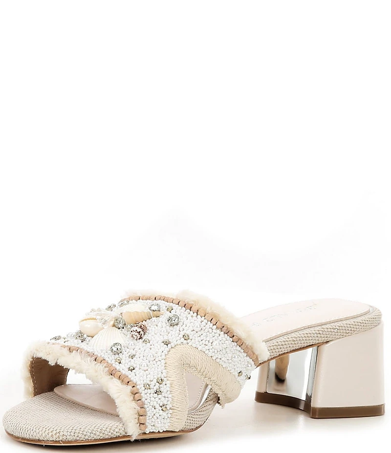 Donald Pliner Kaylan Shell Embellished Cross Banded Slip-On Block Heel Sandals