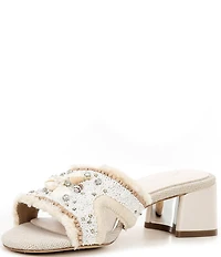 Donald Pliner Kaylan Shell Embellished Cross Banded Slip-On Block Heel Sandals