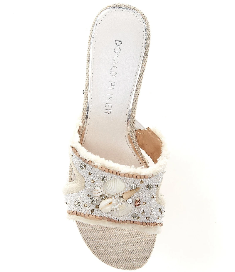 Donald Pliner Kaylan Shell Embellished Cross Banded Slip-On Block Heel Sandals