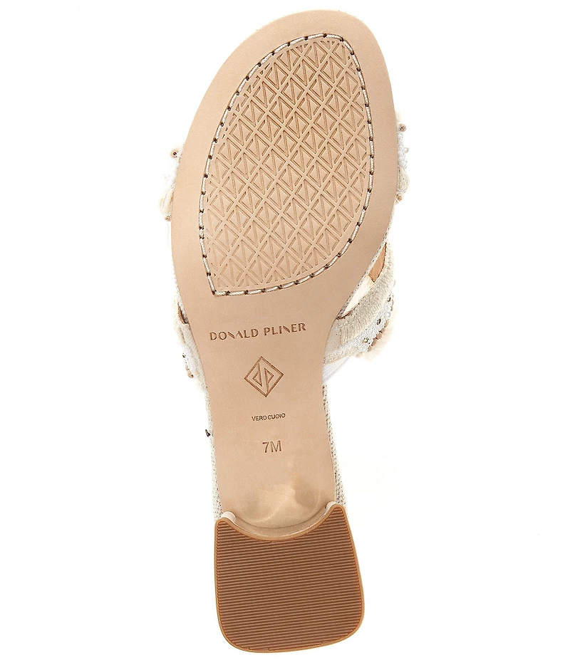 Donald Pliner Kaylan Shell Embellished Cross Banded Slip-On Block Heel Sandals
