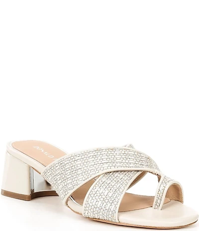Donald Pliner Keena Metallic Leather Cross Band Toe Ring Block Heel Sandals