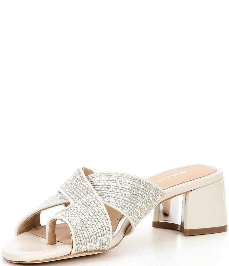 Donald Pliner Keena Metallic Leather Cross Band Toe Ring Block Heel Sandals