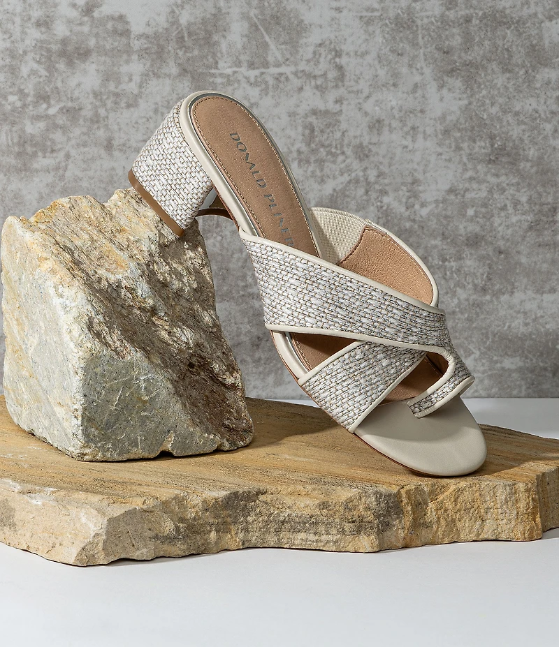 Donald Pliner Keena Metallic Leather Cross Band Toe Ring Block Heel Sandals