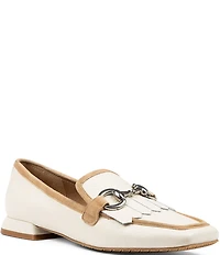 Donald Pliner Kilt Pebbled Leather Kiltie Detail Bit Buckle Loafers