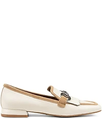 Donald Pliner Kilt Pebbled Leather Kiltie Detail Bit Buckle Loafers