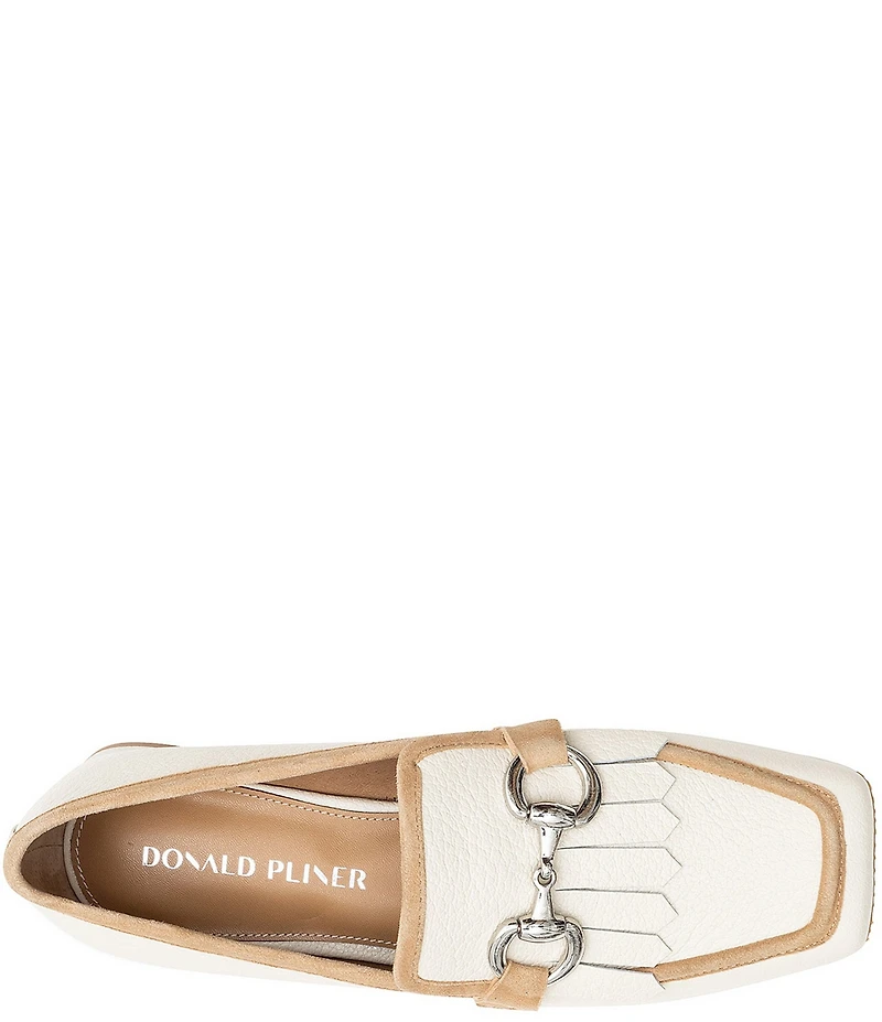 Donald Pliner Kilt Pebbled Leather Kiltie Detail Bit Buckle Loafers