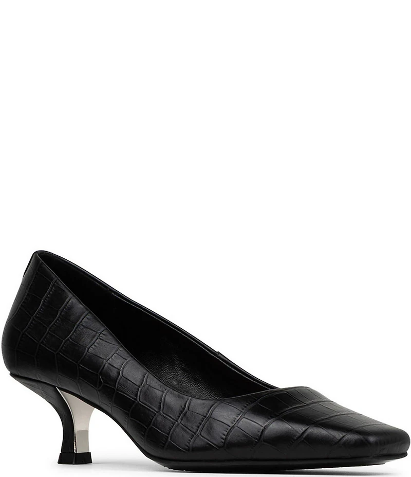 Donald Pliner Kimbra Croco Print Leather Kitten Heel Pumps
