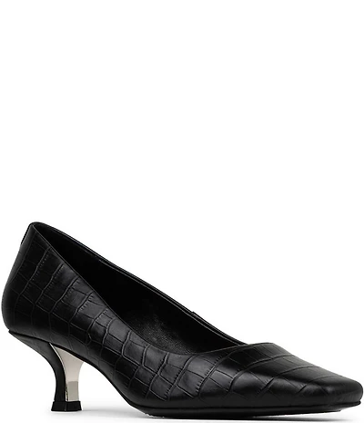 Donald Pliner Kimbra Croco Print Leather Kitten Heel Pumps