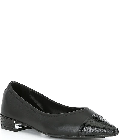 Donald Pliner Ladonna Leather Snake Embossed Cap Toe Flats